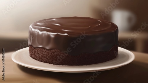 Close-up of moist chocolate cake with glossy icing