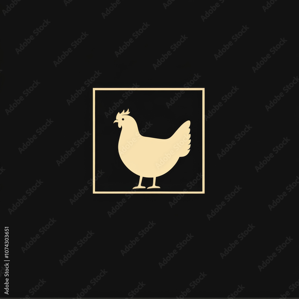 Simple Minimalist Chicken Silhouette Icon in Square Frame on Black Background. Simple Minimalist Chicken Silhouette Icon in Square Frame on Black Background.