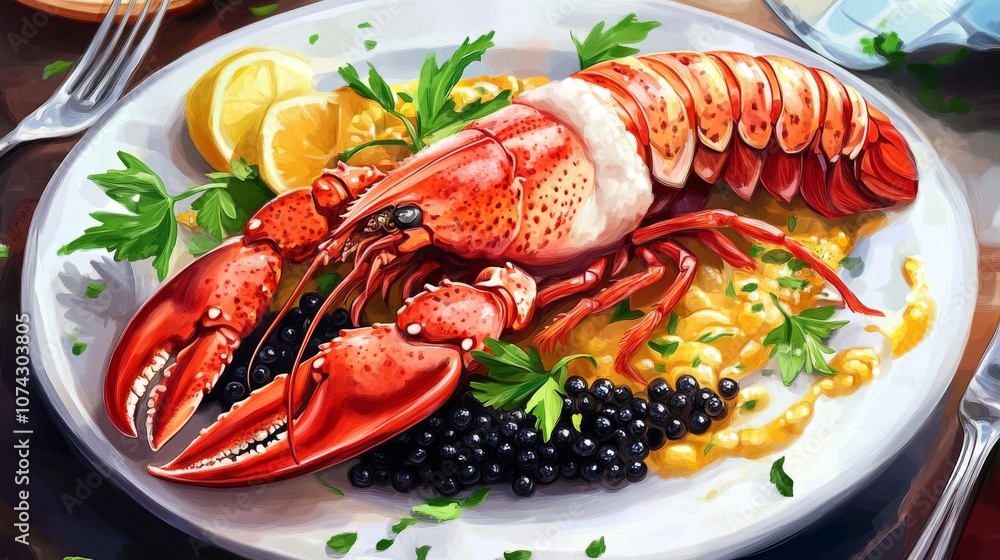 Luxury seafood dLuxury ,seafood ,dinner , lobster, tails , caviarinner with lobster tails and caviar