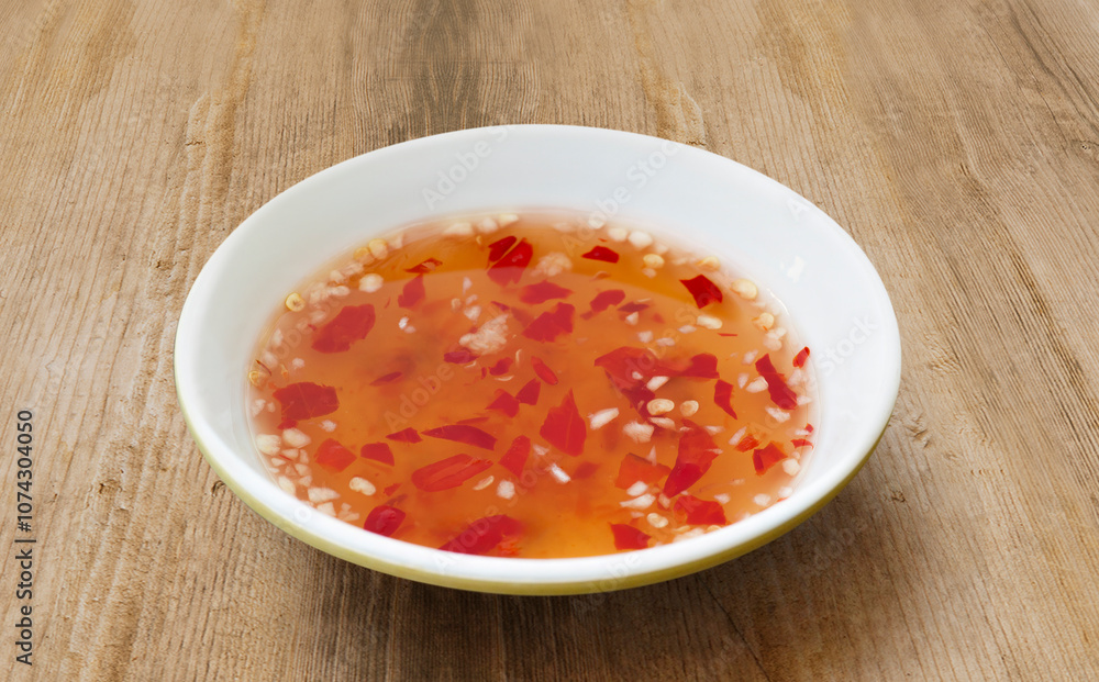 Sweet and Sour Chili garlic dipping fish Sauce bowl. Nuoc mam. Vietnamese fish sauce isolated. Spicy dipping sauce in a bowl. Chili's dipping sauce. Sweet and Sour Chili garlic dipping fish Sauce bowl. Nuoc mam. Vietnamese fish sauce isolated. Spicy dipping sauce in a bowl. Chili's dipping sauce.