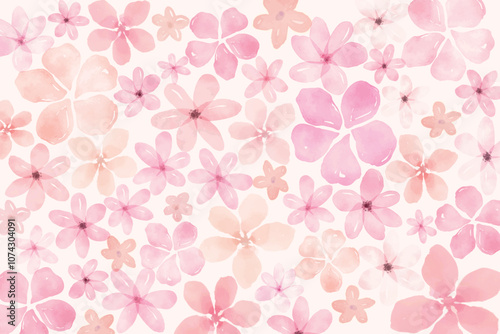 Abstract art pink floral watercolor pattern background. wallpaper with line art flower and botanical leaves, Organic shapes, Watercolor. Vector background
