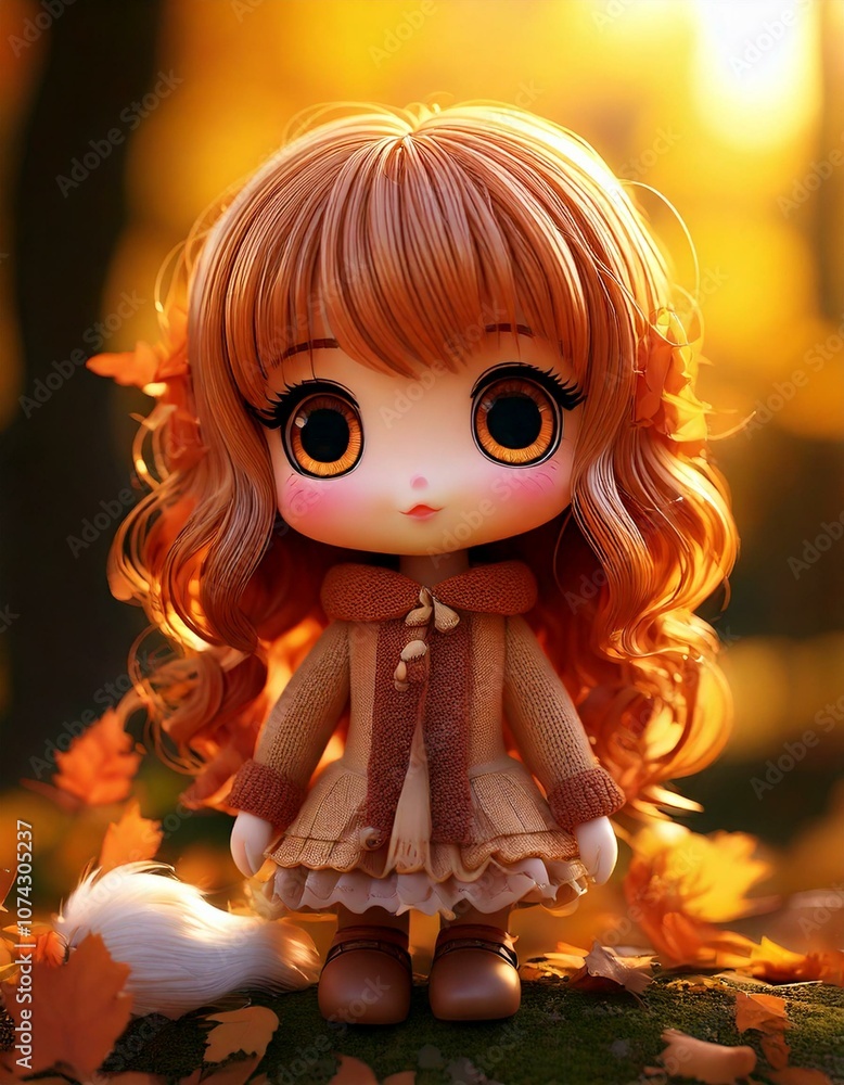 generative AI. 3D cute little doll model in golden hour generative AI. 3D cute little doll model in golden hour