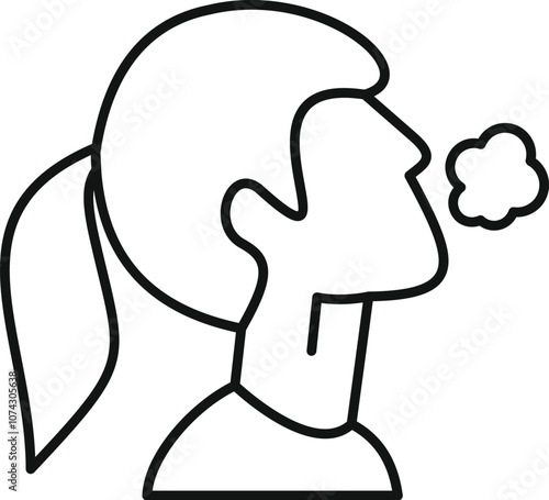 Line drawing of a woman exhaling smoke, representing smoking, vaping or other unhealthy habits