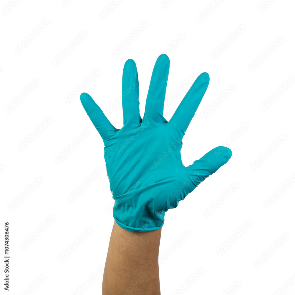 Hand gesture with medical gloves isolated on white background Hand gesture with medical gloves isolated on white background