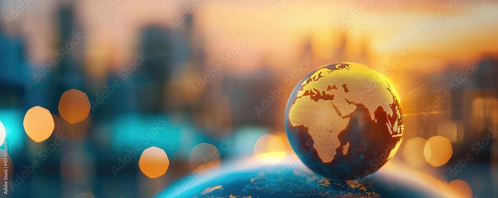 Globe on a blurred city background, represent exploration and global connections. Globe on a blurred city background, represent exploration and global connections.