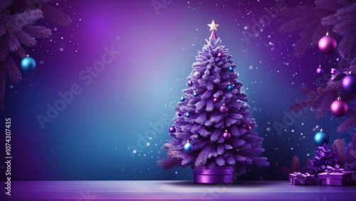 A violet and traditional christmas tree with decorations