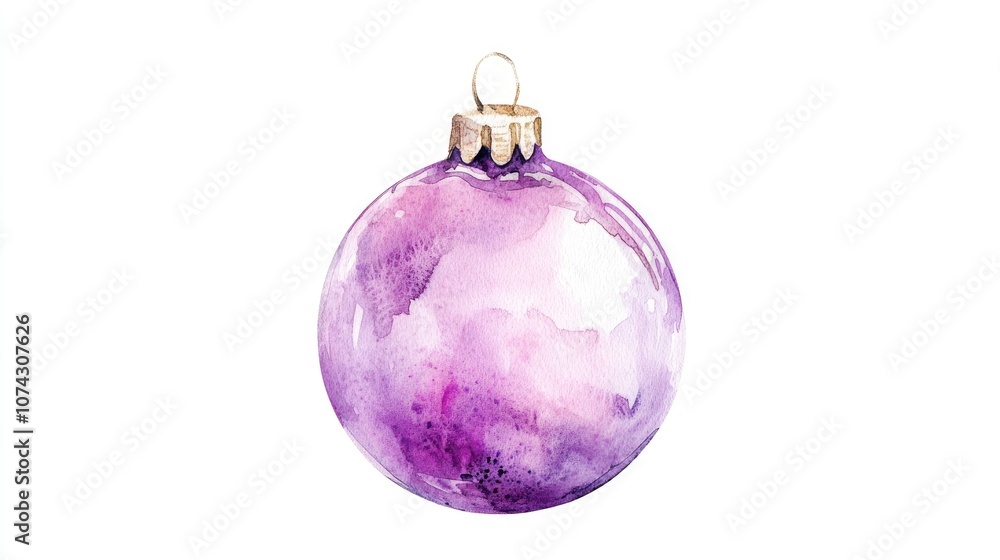Christmas tree ornament Purple glass bauble for designing greeting cards invitations packaging paper and textiles Watercolor illustration on a white backdrop Christmas tree ornament Purple glass bauble for designing greeting cards invitations packaging paper and textiles Watercolor illustration on a white backdrop
