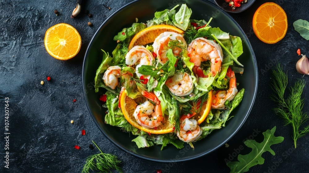 Seafood salad with a zesty orange and fennel garnish Seafood salad with a zesty orange and fennel garnish