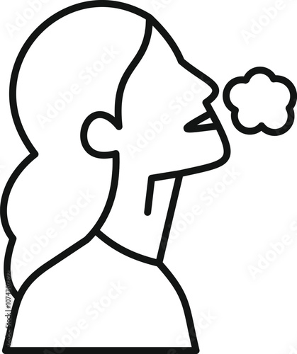 Side view of a woman exhaling a cloud of air, symbolizing healthy lung function and respiration
