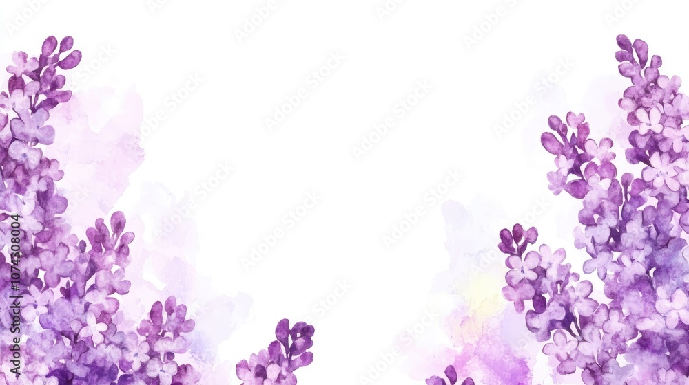 Watercolor frame featuring purple lilac against a white background Vertical border of lavender spring flowers Suitable for Provence inspired wedding invitations save the dates or other invitations Watercolor frame featuring purple lilac against a white background Vertical border of lavender spring flowers Suitable for Provence inspired wedding invitations save the dates or other invitations