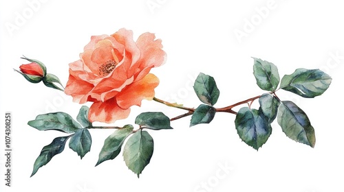Fototapeta Naklejka Na Ścianę i Meble -  Watercolor illustration of a climbing rose isolated on a white background