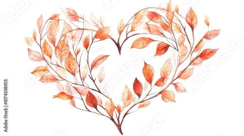 Watercolor illustration featuring a hand drawn autumn heart with branches and leaves Ideal for wedding templates and decorations for fall events celebrations and seasonal gatherings Elements suita photo