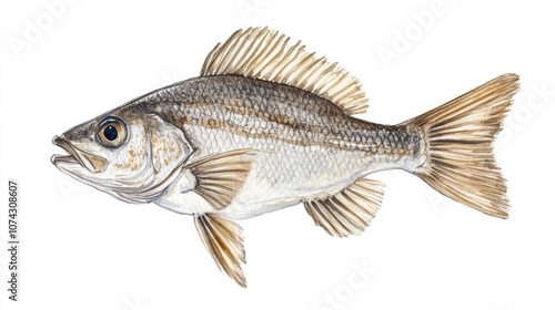 Illustration of a solitary grayling fish rendered in watercolor on a white background photo