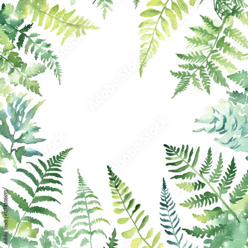 Watercolor Charming Green Ferns Children's Illustration