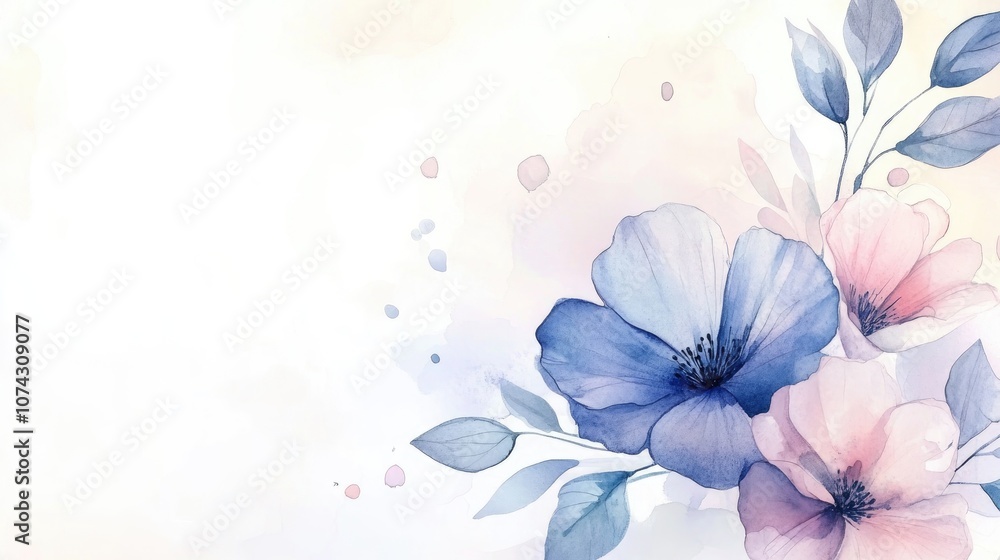 Fototapeta premium Watercolor illustration of decorative flowers on a light background