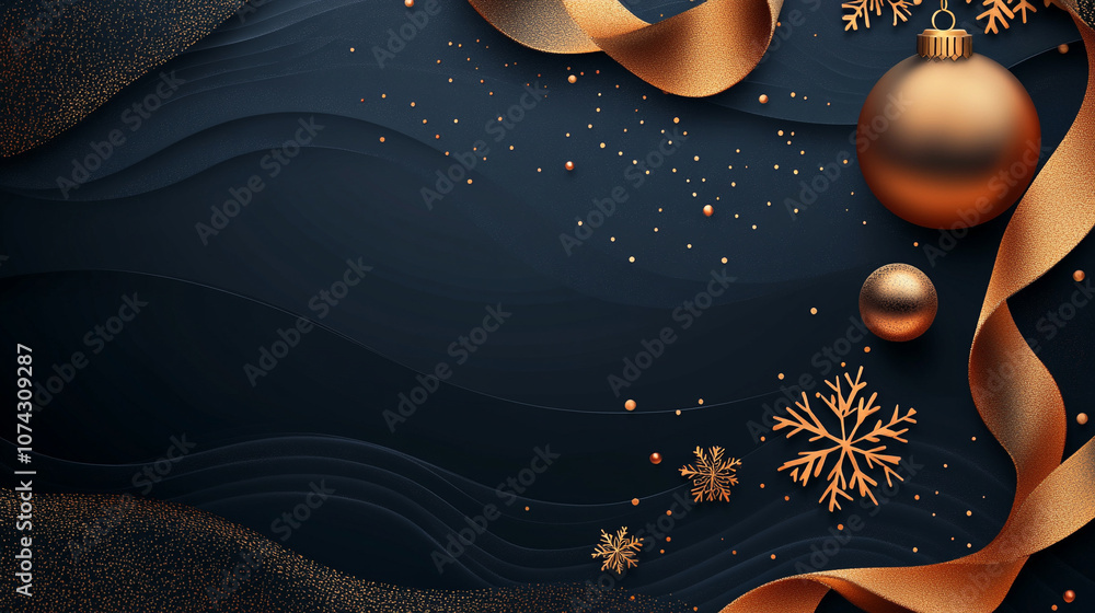 Fototapeta premium Luxurious card design in golden color, dark blue background, Christmas