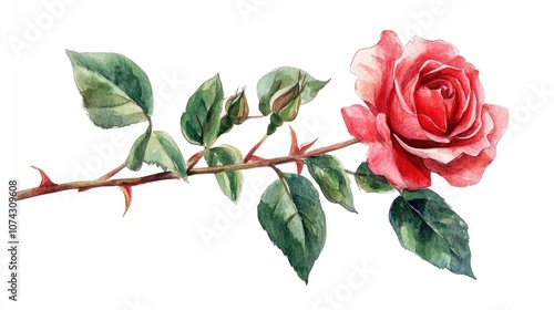 Watercolor illustration of a climbing rose isolated on a white background