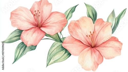 Watercolor illustration of elegant peach flowers and leaves for a wedding invitation card template design