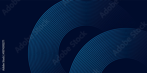 Blue abstract background with glowing circles. Swirl circular lines pattern. Geometric spiral. Twirl element. Modern graphic desi
