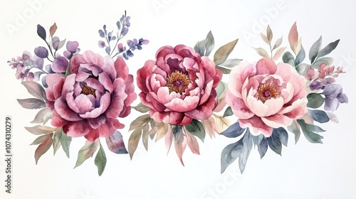 Watercolor peony flower bouquets collection Hand painted botanical arrangements for wedding invites and cards