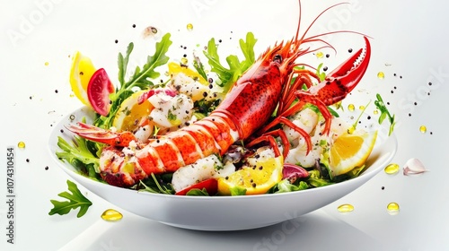 Luxury seafood salad with lobster and truffle oil photo