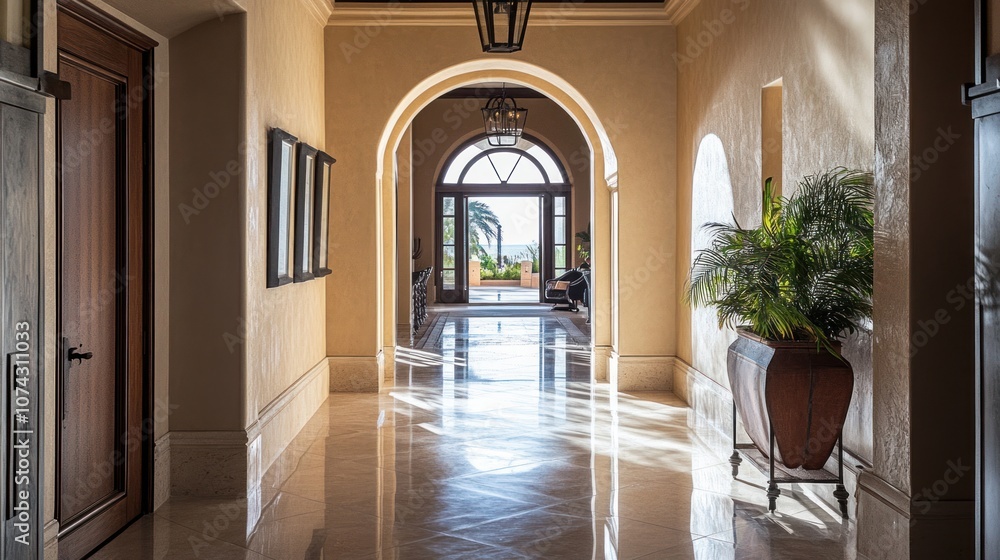 Luxury Interior Design: Sunlit Hallway with View Luxury Interior Design: Sunlit Hallway with View