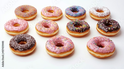 Wallpaper Mural Watercolor illustration of a set of isolated donuts on a white background Torontodigital.ca