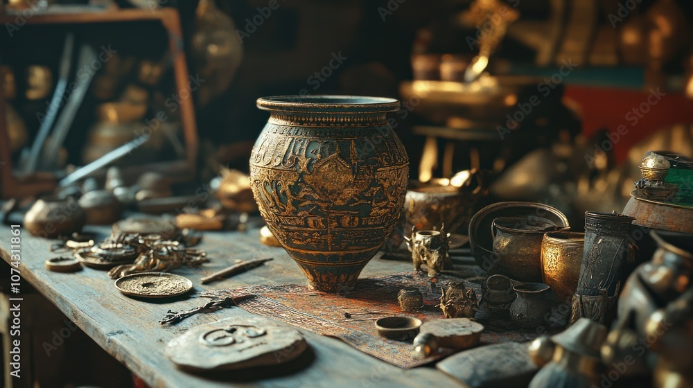 Ancient Artifacts in a Workshop Ancient Artifacts in a Workshop