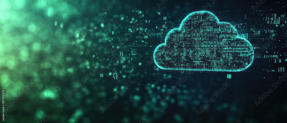 A digital representation of a cloud symbol surrounded by data streams.