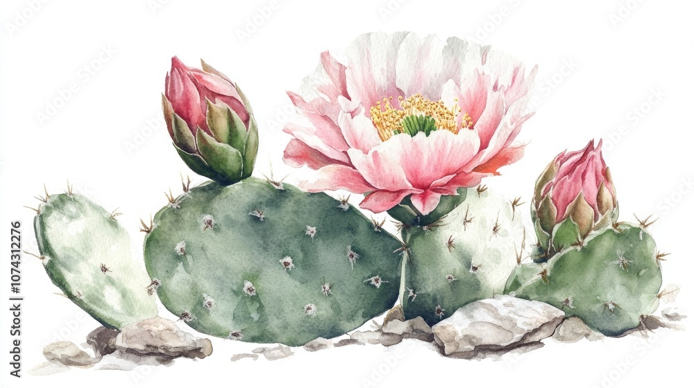 Naklejka premium Watercolor illustration of a cactus flower