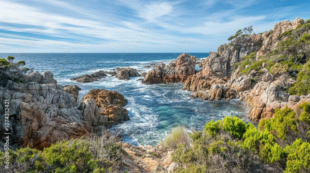 Coastal cliffs of Shark Bay with rugged rocks and scenic ocean views under a blue sky. Coastal cliffs of Shark Bay with rugged rocks and scenic ocean views under a blue sky.