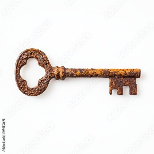 Vintage Skeleton Key with Rusted Patina on Textured Surface - Unique Antique Element for Home Decor and Vintage Aesthetics