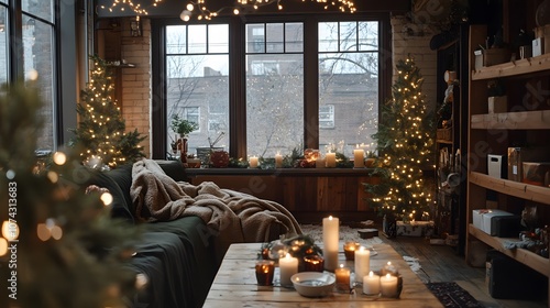 Cozy Indoor New Year Scene with Warm Lights