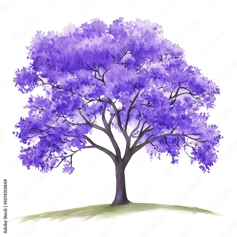 Obraz premium Watercolor Elegant Purple Jacaranda Tree Illustration
