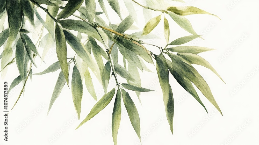 Fototapeta premium Watercolor Artwork of Bamboo Leaves