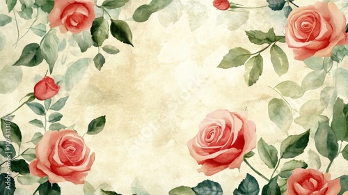 Roses and leaves in watercolor suitable for greeting cards invitations for weddings birthdays and various summer themed occasions
