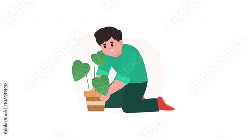 Flat Illustration A Man Is Gardening Animation