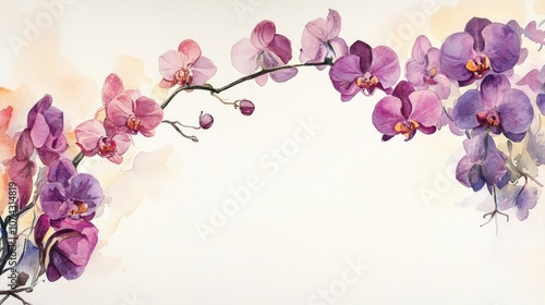 Watercolor illustration of an orchid border