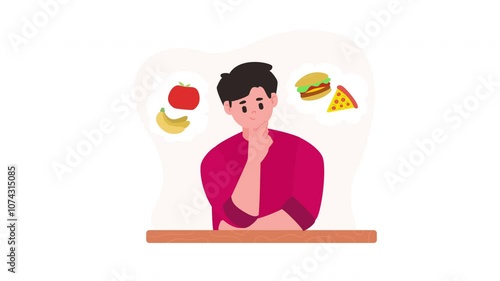 Flat Illustration Man Choose Between Healthy and Unhealthy Food Animation