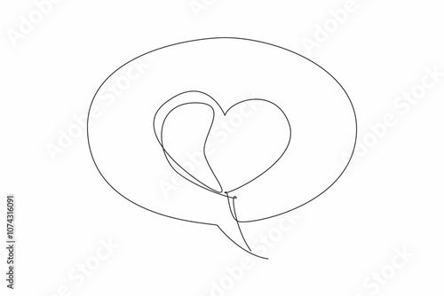 Continuous one line drawing callout with heart symbol in middle. Typing. Open the conversation with love. Full of love messages. National Screenwriters Day. Single line draw design vector illustration