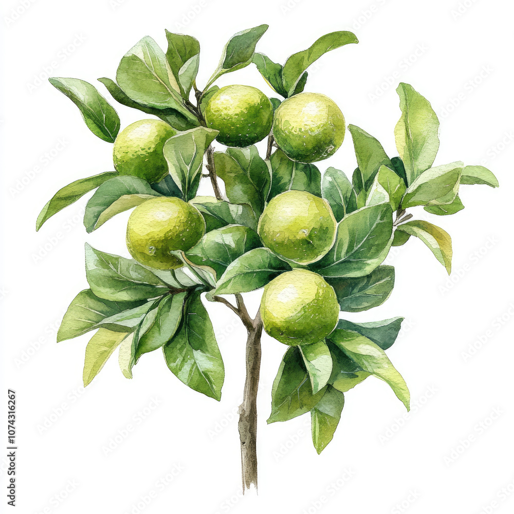 Fototapeta premium Watercolor Elegant Green Lime Tree Illustration