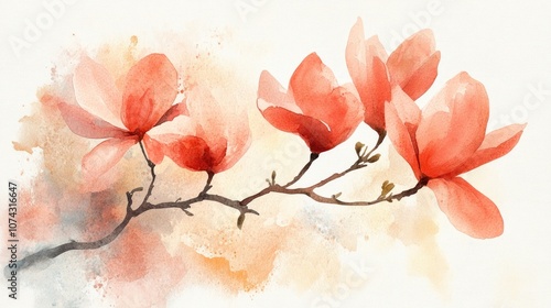 Watercolor Floral Artwork Abstract Flower Branch Botanical Arrangement for Greeting Card or Invitation photo