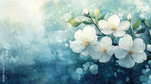 Watercolor illustration of white blossoms in artistic style