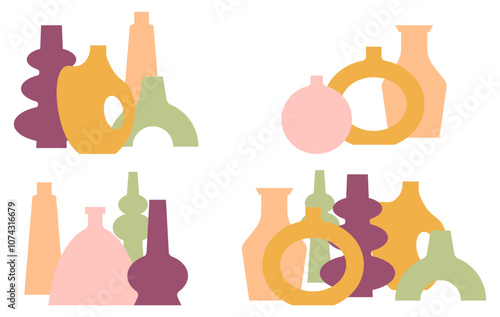 Colorful of vase nordic style collection clipart flat illustration