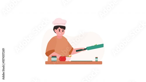 Flat Illustration Man Vegan Chef Animation