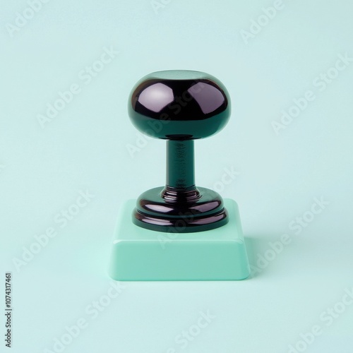 A modern black stamp on a mint green base, perfect for branding and office decor.