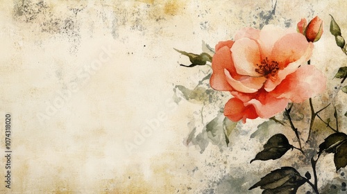 Watercolor floral illustration with a vintage grunge background