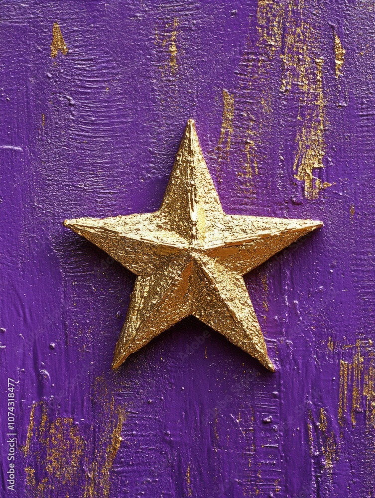 Naklejka premium Gold Star on Purple Wall