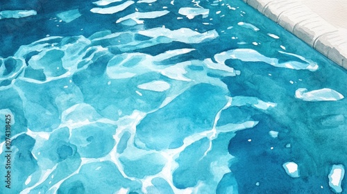 Watercolor depiction of turquoise water in a swimming pool
