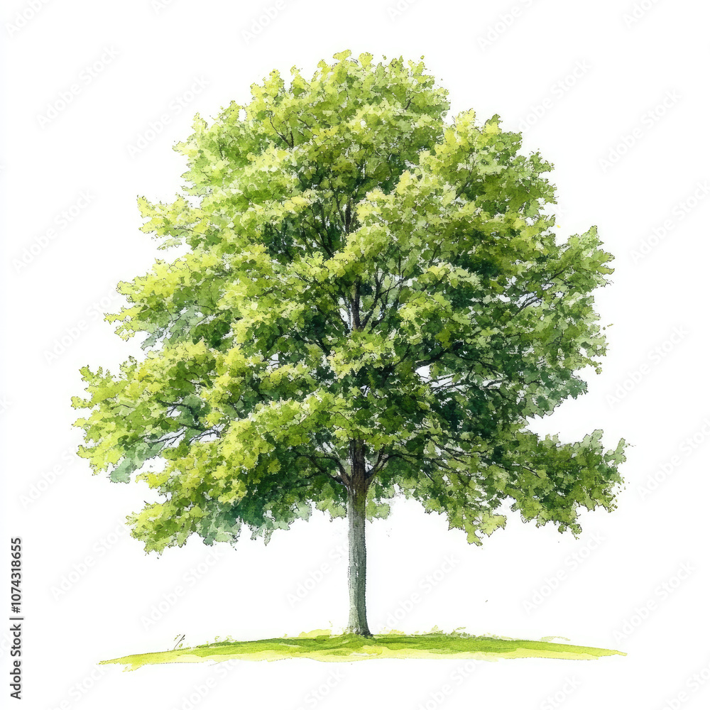 Watercolor Lovely Green Linden Tree Illustration Watercolor Lovely Green Linden Tree Illustration